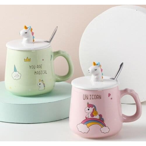 Unicorn Mugs Dream Rainbow Horse Lovers Ceramic Bottle with Lid and Spoon Smooth Glaze Convenient Non Slip Lovely Coffee Cup
