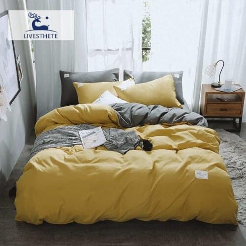 Liv-Esthete 2019 Luxury Yellow Gray Bedding Set Soft Duvet Cover Flat Sheet Double Queen King Bed Linen Bed Sheet Quilt Cover