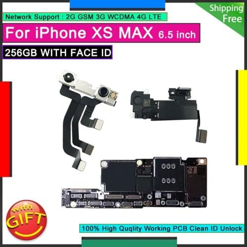 For IPhone XS MAX 256GB WITH Face ID Original Motherboard Unlocked Mainboard Factory Free iCloud Logic Board Good Working Plate