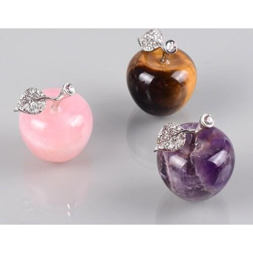 Natural Stone Apple Mini Figurines Rose Quartz Fashion Chakra Crystal Mineral Wedding Favors Gifts Healing Reiki Home Decor