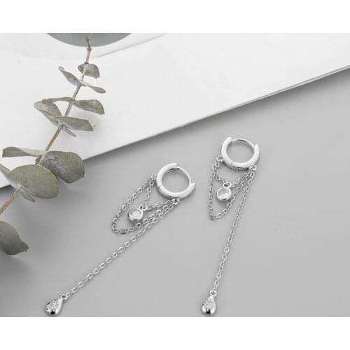 Trendy 925 Sterling Silver Ear Cuff isc Long Tassel Earrings For Women 925 Sterling Silver Earrings oorbellen pendientes