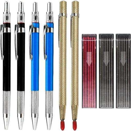 9Pcs 2Mm Carpenter Pencil Set,Pen Core And Carbide Scraper Tool, Mechanical Pencil,Used For Drawing Writing Sketch