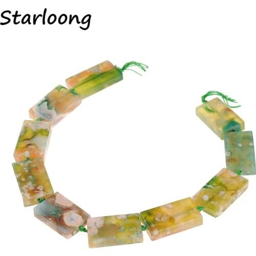Natural Gem Stone Flat Rectangle Green Sakura Cherry Slab Slice Blossom Agates Loose Strand Nugget Beads for DIY Jewelry Making