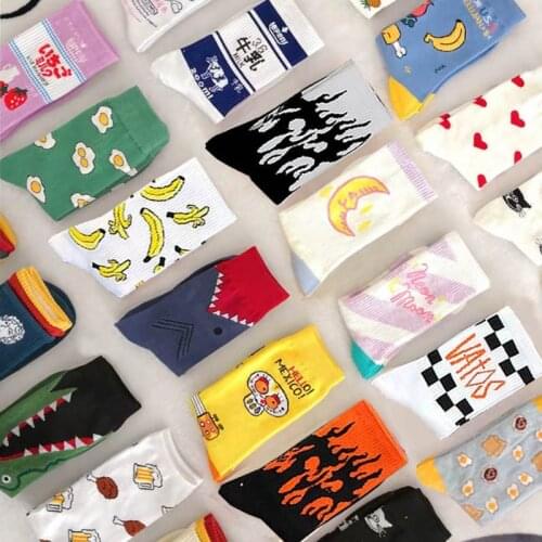 Creative High Quality Fashion Harajuku Kawaii Happy Socks Women milk Food painting Strawberry Animal Print Funny Socks Cute Sock