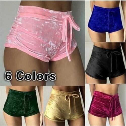 New Arrival Pretty Little Thing Womens Ladies Pink Crushed Velvet Runner Arrival Short Hot Casual Women Skinny Drawstring Shorts