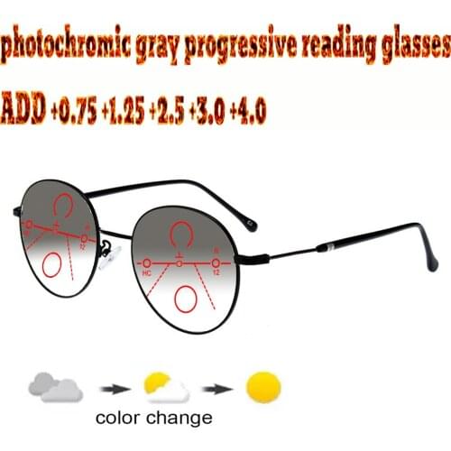 Round Anti Blu Light Ultralight Photocromic Progressive Multifocal Reading Glasses Men Women+1.0 +1.5 +1.75 +2.0 +2.5 +3 +3.5 +4