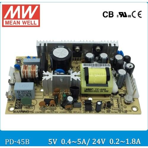 Original MEAN WELL PD-45B 45W Dual output 5V 24V Switching Power Supply open frame type PD-45