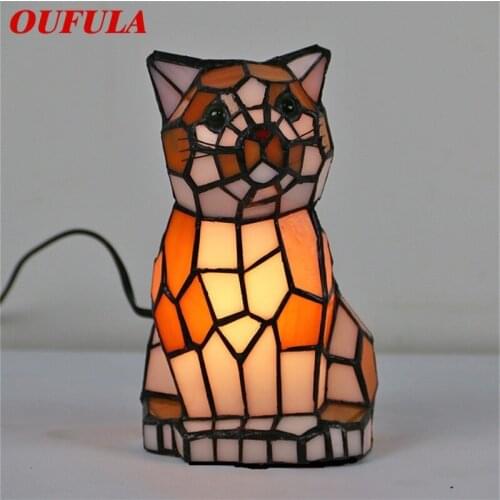 OUFULA Tiffany Table Lamps Modern LED Dog Shade Desk Light Creative for Home Bedside Decoration