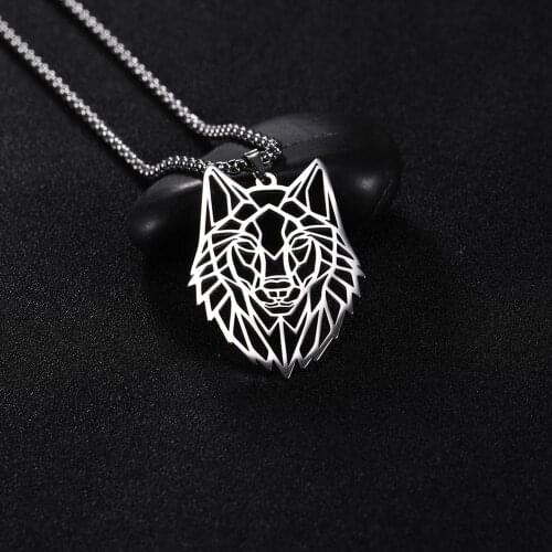 My Shape Wolf Necklace Stainless Steel Animal Forest Men Necklaces Hollow Cut Out Box Chain Choker Pendant Jewelry Gift For Men
