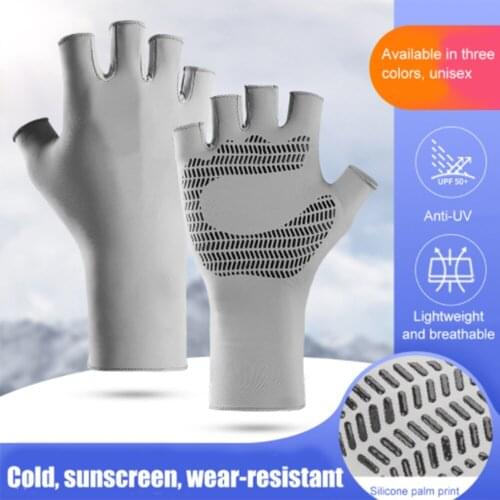 Hot Half Finger Gloves Ice Silks Sunscreen Non Slip Quick Drying for Outdoor Cycling Fishing NOV99