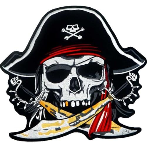 Pirate LARGE Patch Embroidered Applique Sewing Label punk biker Patches Clothes Stickers Apparel Accessories Badge
