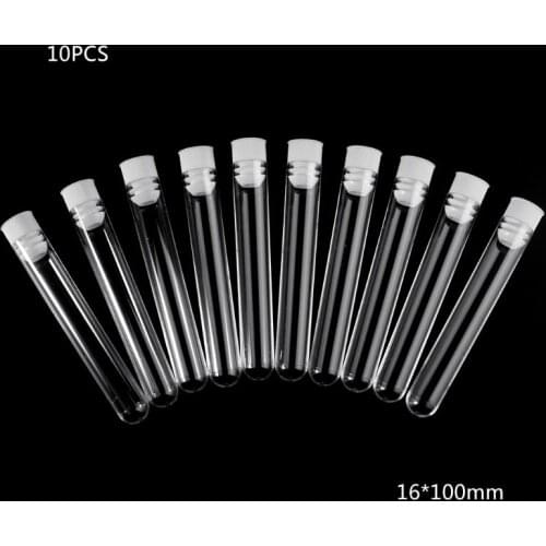 10Pcs Plastic Test Tubes Lab Test Tool With Screw Cap Transparent 16x100mm