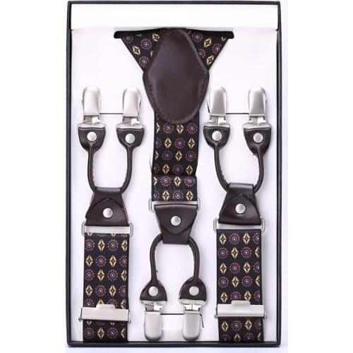 6 Clip On Good Quality Adjustable 3.5 cm Suspenders Men With Plastic Card and Gift Box Gallus Y-back Elastic Braces Suspender