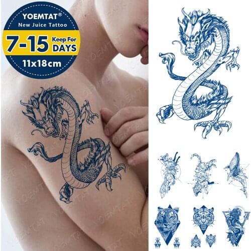 Juice Lasting Ink Tattoos Body Art Waterproof Temporary Tattoo Sticker Line Dragon Tiger Totem Tatoo Arm Fake Fox Whale Tatto