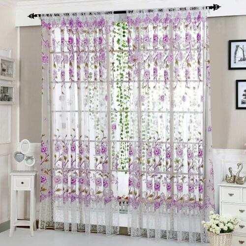 Filter daylight softly billow pleasantly Peony Sheer Curtain Tulle Window Treatment Voile Drape Valance Purple Curtain W30515
