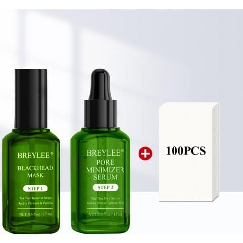 BREYLEE Tea Tree Blackhead Remover Serum Shrink Pores Essence Black Peeling Mask Oil-Control Whitening Face Sheet Mask Skin Care