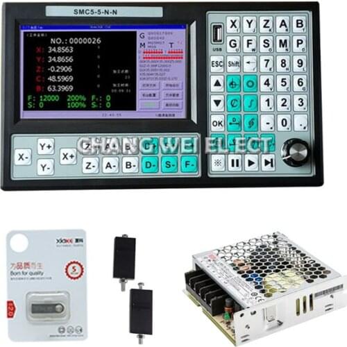 CNC 5-axis offline Mach3 USB controller SMC5-5-N-N500KHz G-Code 7-inch large screen 75W12V DC switching power supply
