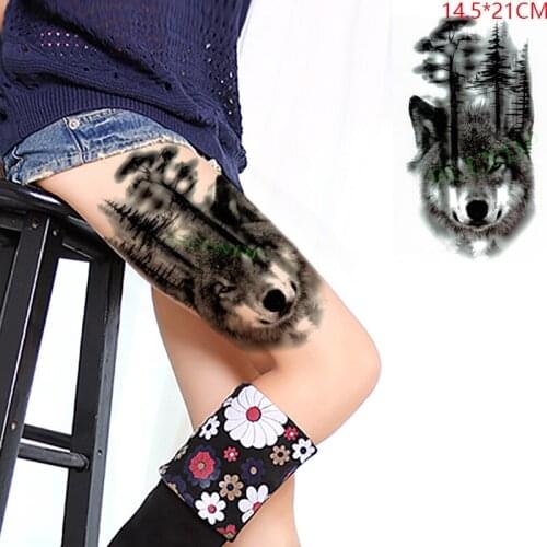 Waterproof Temporary Tattoo Sticker Wolf Animal Forest Tree Tatto Stickers Flash Tatoo Fake Tattoos for Men Women