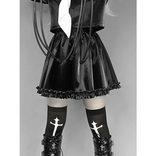 Japanese harajuku y2k skirt PU shiny black punk hot girl gothic mini skirts short skirt