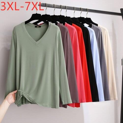 New 2021 Ladies Spring Autumn Plus Size Tops For Women Large Loose Long Sleeve Green Cotton V-neck T-shirt 3XL 4XL 5XL 6XL 7XL