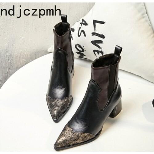 Womens Boots The New Winter Fashion Color Matching Pointed Zipper Mid Heel Comfortable Short Tube Womens Shoes Plus Size 32-48