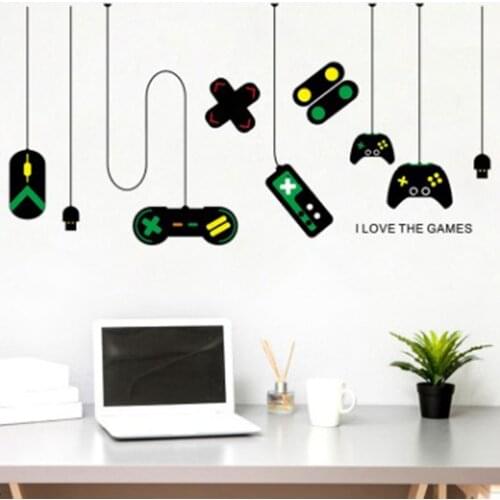 1Set Teen Funny Game Controller Wall Sticker For Kids Boys Room Weapon Video Game Wall Decal Design Vinyl Gamer Mural Room Decor