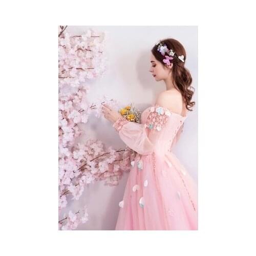 100%real light pink embroidery slash long sleeve gown Medieval Renaissance Gown Victorian dress Marie Antoinette/ Belle ball