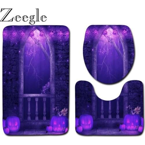 Zeegle 3pcs Bath Mat Set Halloween Mat for Bathroom Decoration Flannel Anti Slip Bath Mat Rug Bathroom Product Modern Area Rug
