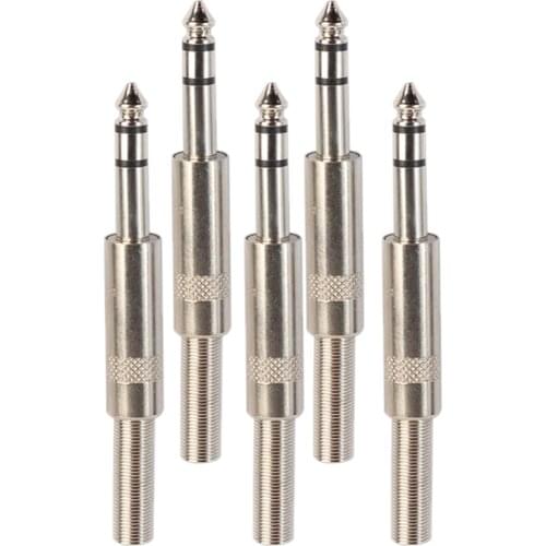 5pcs 6.35mm 1/4'' Male to Female Stereo Microphone Audio Cable Connector Silver