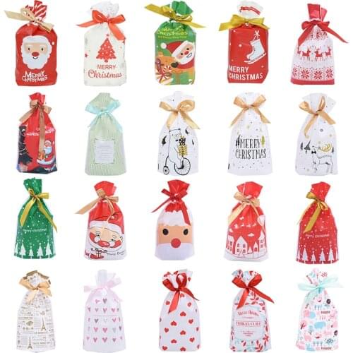 5pcs Merry Christmas Candy Bag Drawstring Gift Bags Christmas Decorations For Home New Year Xmas Party Favor Food Cookies Pouch
