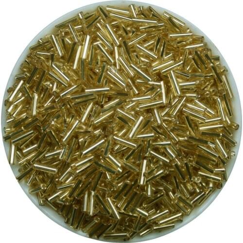 500pcs/lot 2x6mm Gold Crystal Glass Bugle Beads European Seed Long Tube Two Hole Spacer Beads For Necklace Bracelet Jewelry