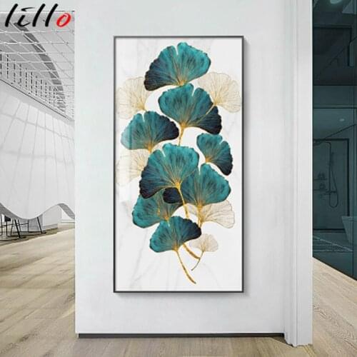 Green gold leaf plants abstract nordic poster canvas print painting wall art modern picture living room entrance decoration