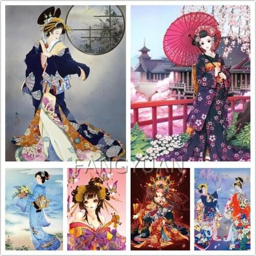 Diy Diamond Painting Japanese Anime Kimono Woman Diamond Mosaic Full Square Round Drill Embroidery Cross Stitch Handmade Gifts