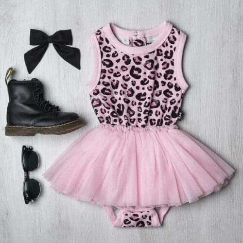Newborn Baby Girls Bodysuit Summer Infant Baby Girl Sleeveless Pink Animal Print Leopard Tulle Skirt Outfit Set