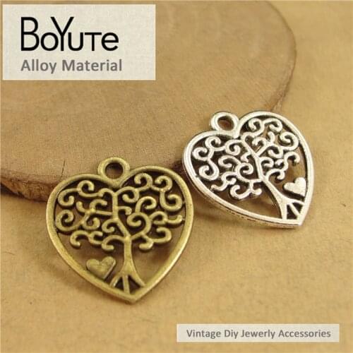 BoYuTe (100 Pieces/Lot) 17*18MM Zinc Alloy Charms Pendant Antique Bronze Silver Plated Heart Tree Charms for Jewelry Making Diy