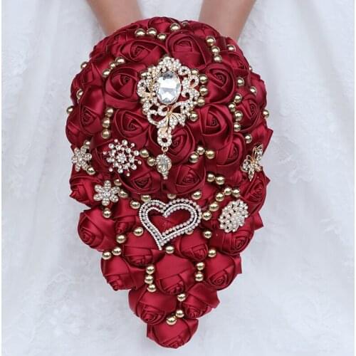 Long Style Water Fall Brooch Bouquets Of Handmade Flowers For The Bride And Bridesmaids In Many Colors for Marriage W320