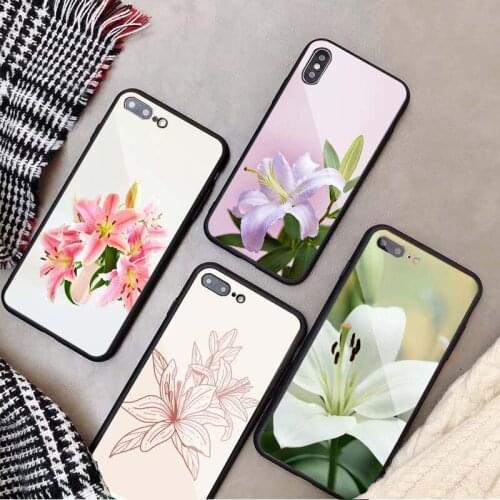Lily Tempered Glass Phone Case For iphone 12 11 Pro Max 5 6 7 8 X XS XR XSMax Shell 12Pro Max Cover Shell