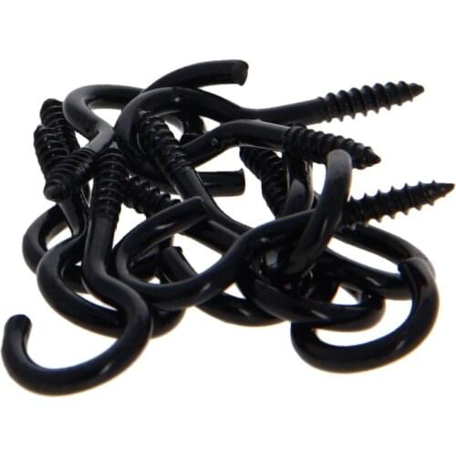 MroMax 12/16/20/30/40pcs Self-tapping Nails Hooks Open Sheep Eyes Iron Black Zinc Plating Total Length 25/32/39/55mm Hardware