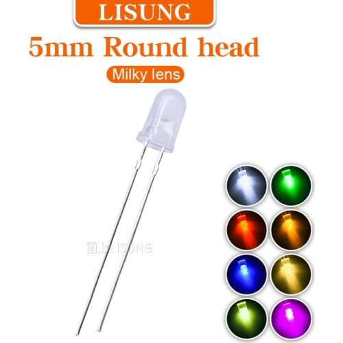 1000Pcs/Bag 5mm Led Diode Round Diffuse Milky Lens Warm White Green Blue Red Yellow Orange High Luminous Through Hole Package