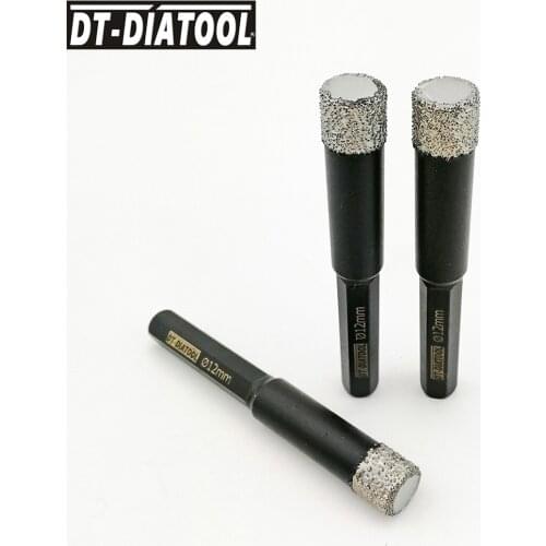 DT-DIATOOL 3pieces Dry Vacuum Brazed Diamond Drilling Hole Saw with Diamond Length 10mm Hexagon Shank drill Core Bits Dia 12mm