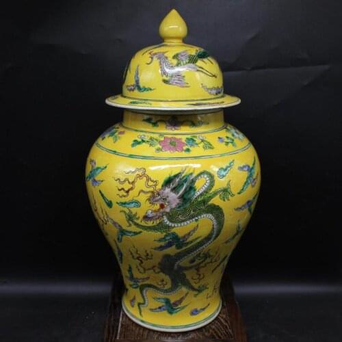 Antique QingDynasty porcelain pot,Yellow pastel General tank,hand-painted crafts,Home Decoration /Collection,Free shipping