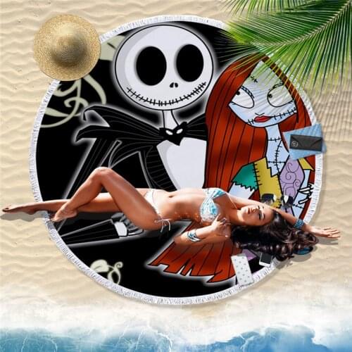 Nightmare 150cm Microfiber Fabric Large Round Large Beach Towel For Adult Bath Towel Tassel Tapestry Blanket Yoga Mat Home Decor