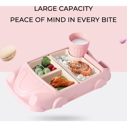 Creative Cartoon Car Plate Baby Dishes Set Bamboo Fiber Plate+Cup Sub-grid Bowl Childrens Gift Tableware Set Feeding Dishes
