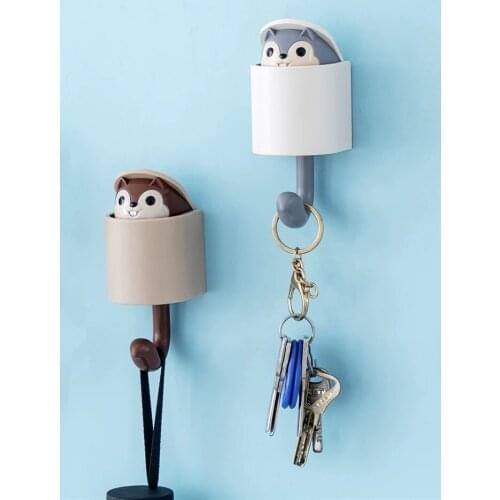 Creative squirrel hook door strong load-bearing viscose wall hanging wall hole free coat rack household key adhesive hook