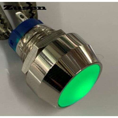 Zusen 12mm Dome head with green led ZS12B-10ZD/G/12V/J/N 1NO Latching Push Button Switch Pin terminal