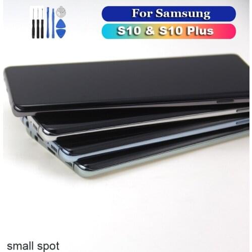 Small Dot S10 Plus Display For Samsung Galaxy S10 LCD With Frame Super AMOLED Galaxy S10 Plus G975A G973F LCD Touch Screen