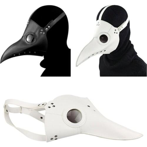 Plague Doctor Cosplay Mask Steampunk Black White Bird Long Nose Beak Faux Leather Masks Masquerade Halloween Party Prop