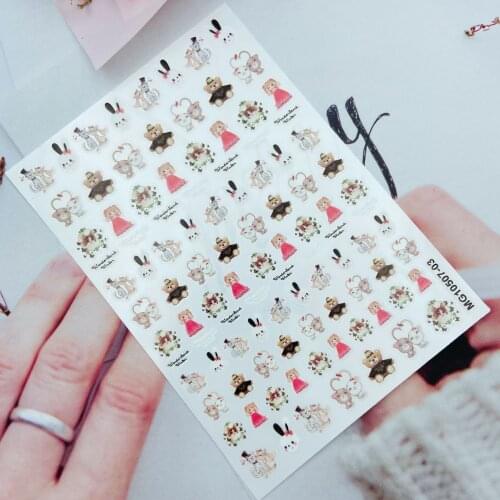 Fashion Hot Selling 3d DIY Nail Stickers Thin Traceless Nail Decals New Designs of Girls & Baby Bears Manicure Nail Art Women