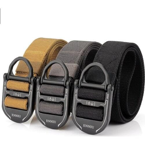 New Men Tactical Nylon Waist Belt Metal Buckle Adjustable Heavy Duty Training Waist Belt Army Belt Sturdy Hook Waistbands 3.8cm