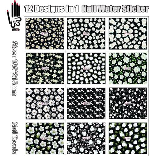 12 Sheets/Lot Art Nail D001-012 Black White Flower Nail Art Water Sticker Decal For Nail Decoration(12 DESIGNS IN 1)